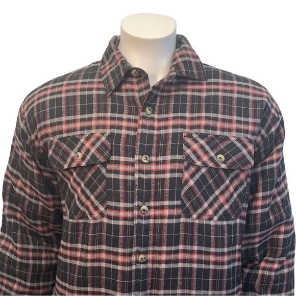 Wrangler Red Black Plaid Quilted Lined Flannel Shirt Jacket 4 Pockets Medium - Picture 5 of 10